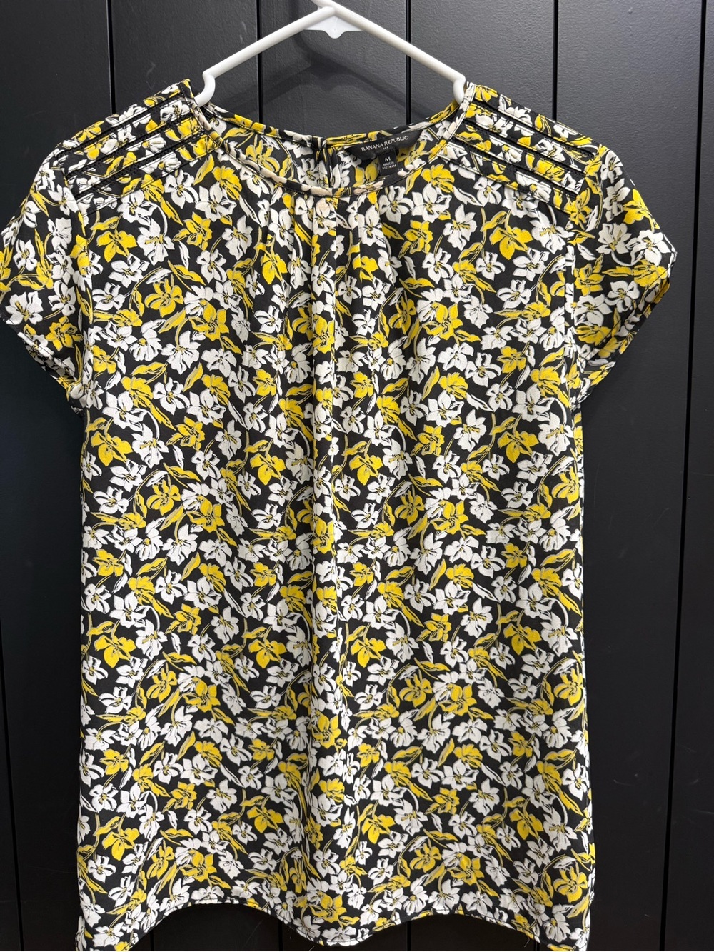Banana Republic Black, Yellow & White Floral Short-Sleeve Blouse